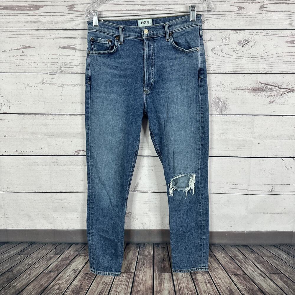 AGolde Jeans Womens 28 Blue‎ Nico High Waist Button Fly Straight Distressed